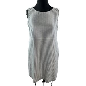 EILEEN FISHER Organic Cotton Dress Blue White Striped Sleeveless Pockets Size XS